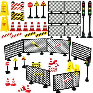 lot 16001 image: Pasacho City Road Signs Bricks Accessories, Construction Site Street Signs, Mini Traffic Cones & Crosswalk Signal Toys for Kids Building Blocks Toys for Boys