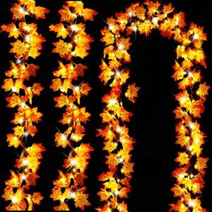 lot 16005 image: Timer&3 Pack-30Ft Fall Garland Thanksgiving Decorations for Home, 60LED Thanksgiving Lights Patented Realistic Maples Leaf Garland Battery Operated Waterproof Indoor Outdoor Christmas Halloween Decor