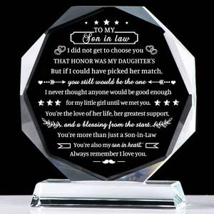 lot 16012 image: Movdyka Son in Law Gifts from Mother Father in Law, Best Birthday Gifts for Son in Law, Crystal Plaque Keepsake, Christmas Fathers Day to My Favorite Son in Law
