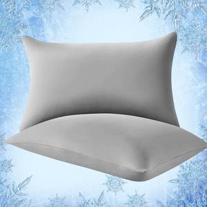 lot 16018 image: Elegear Cooling Pillow Cases for Hot Sleepers, Japanese Q-Max0.55 Arc-Chill Cooling Pillowcases, Double Sided Elastic Cooling Pillow Covers with Hidden Zipper, Set of 2 - Gray Standard & Queen Size