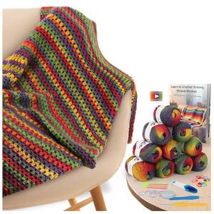 lot 16032 image: Aeelike Crochet Blanket Kit for Beginners, Vintage Rainbow Blanket, Complete Starter Crochet Kit w Enough & Warm Ombre Wool Yarn, Videos Tutorials, Easy Knitting Kits for Adults