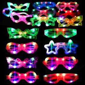 lot 16040 image: 24 Packs LED Glasses for kids Glow in the dark Party Supplies Favor,6 LED 6 Shapes Glasses Flashing Plastic Light up Glass Toys Bulk 3 Replaceable Battery fit Halloween Christmas Thanksgiving