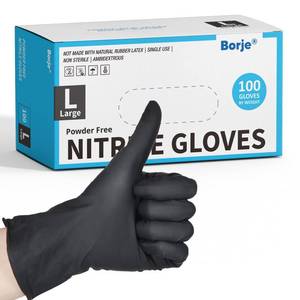 lot 16052 image: Borje Nitrile Gloves Large, 100 Count Disposable Gloves, Black, Latex-Free Powder-Free, Medical Exam, Food Safe, Cleaning, Cooking