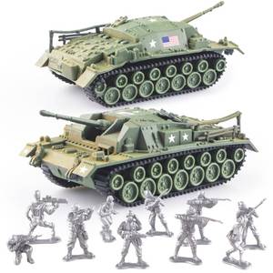 lot 16054 image: MaozyHomie WW2 Army Tank-5 and Army Men Toys Playset, 2pc US Tank Models with 10pc Toy Soldiers, Olive Drab Green 172 Military Vehicle, Great Military Toy for Kids Boys