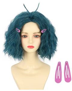 lot 16445 image: karlery Women Adult Short Green and Blue Curly Wig with 2 Hairpins Halloween Cosplay Party Costume Wig