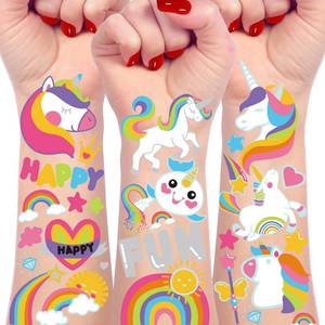 lot 16446 image: 118Pcs Unicorn Temporary Tattoo- 4 Sheet Unicorn Temporary Tattoos fot Birthday Party Favor Decorations Supplies Gifts Unicorns Glitter Temporary Tattoos