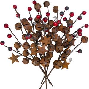 lot 16447 image: Winlyn 6 Pcs Christmas Rustic Bells Picks Holiday Floral Stem Stars Sprays with Burgundy Berries 10.6 for Christmas Tree Farmhouse Primitive Arrangement Centerpiece DIY Wreaths Garlands