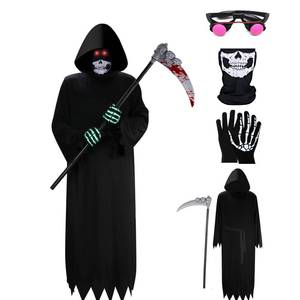 lot 16457 image: Halloween Grim Reaper Costumes for Boys Adult Grim Reaper Costume Kids 5Pcs Set Scary Ghost Cosplay Outfit Favors Gift (Kid-Small)