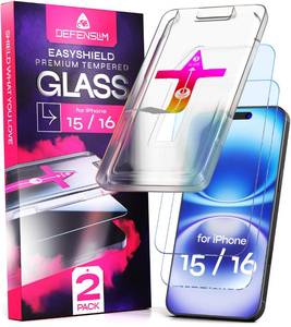 lot 16464 image: Defenslim Screen Protector for iPhone 1516 (2Pack), Easy Auto-Align Install Kit, 6.1 Tempered Glass, 9H Hardness, Ultra HD Clear, Case Friendly, EasyShield