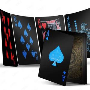lot 16482 image: INTEGEAR 2 Decks Plastic Playing Cards, Premium Plastic Waterproof Black Playing Poker Cards Professional Luxury Deck of Cards for Adults