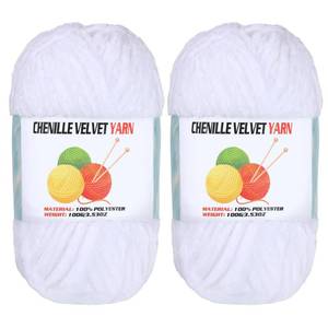 lot 16488 image: 2  100g Velvet Chenille Chunky Yarn, Handcrafts Weaving Soft Chenille Yarn for Crocheting Clearance, Used for Making Baby Yarn Blanket, Clothes, Knitting Creations (White)