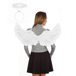 lot 16491 image: Yieeonc Angel Wings and Halo Adult White Feather Angel Wings Costume Women Halloween Cosplay Party Costumes