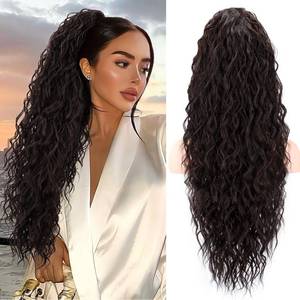 lot 16492 image: CHRSHN Ponytail Extension, Claw Clip Ponytail Extension 26 Inch Long Dark Brown Curly Clip in Pony Tails Hair Extensions Synthetic Layered Fluffy Hairpieces for Women