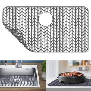 lot 16494 image: AWOKE Sink Protectors for Kitchen Sink, Kitchen Sink Protector Mat - 28.4x15.2 Heat-Resistant Silicone Folding Non-Slip Mat for Stainless Steel Sink with Rear Drain (Grey)