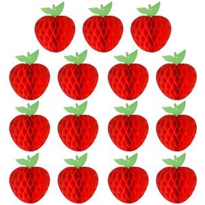 lot 16496 image: FEPITO 15 Pack 7 Inch Apple Tissue Honeycomb Hanging Red Paper Apple Decorations Fruit Decoration for Back to School, Baby Shower