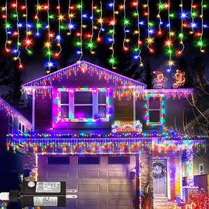 lot 17714 image: Colored Christmas Lights, 66ft 640 LED Icicle Lights for Outside House with Connectable Clear Wire 8 Modes Timer, Plug in Waterproof for Yard Tree Eaves Party Indoor Holiday Decoration, Multicolor