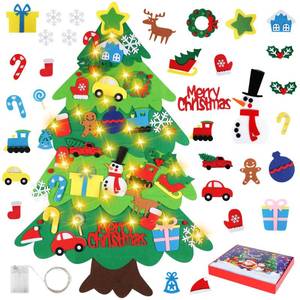lot 17715 image: Onekka DIY Felt Christmas Tree Set with 32pcs Ornaments for Kids, Xmas Gifts, Wall Hanging Toddler Christmas Tree with String Light(Without Battery)