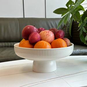 lot 17716 image: JolieJulie Ceramic Fruit Bowl,11 Decorative Bowl, Large Fruit Bowl for Kitchen Counter, Pedestal Bowl, Kitchen Counter D�cor, Bread Candy Snacks Organizer, White (5.3 lbs, 68oz)