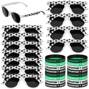 lot 17727 image: Soulchen 32 Pcs Sport Gifts Bulk Men Sunglasses and Silicone Bracelet Sport Team Gift for Party Decor Goodie Bag Fillers (Soccer)