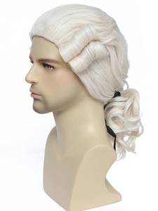 lot 17734 image: Lotfon Judge Colonial Wig Long Wave Beige Wig Washington Halloween Costume Cosplay Wigs (Beige)