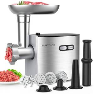lot 17735 image: CHEFFANO Meat Grinder, 2600W Max Stainless Steel Meat Grinder Electric, ETL Approved Heavy Duty Meat Mincer Machine with 2 Blades, 3 Plates, Sausage Stuffer Tube & Kubbe Kit for Home Kitchen Use