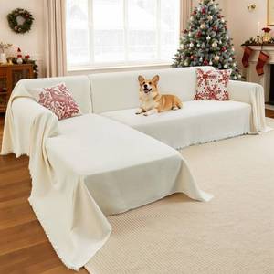 lot 17745 image: CAPALOCA Sectional Couch Covers, 2 Pieces Chenille Sofa Cover L Shaped Couch Cover Blanket for Dogs Washable Sofa Slipcovers Pet Furniture Protector (X-Large 71 x 110  71 x 118, Beige)