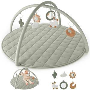 lot 1096 image: Beautiful Baby Play Gym and Tummy Time Mat - Soft Cotton Mat with 6 Cute Toys Creates The Perfect Activity Area for Your GirlBoy - Stylish Infant Floor Playmat Fits Nicely with Any Playroom Decor