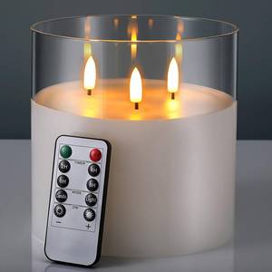 lot 1103 image: Retisee 1 Pcs 6 x 6 Extra Large Flameless Candles, 3 Wick Glass Large Candles with Remote Control and Timer Function, Real Wax LED Pillar Decor Flickering for Home Party Decor (Clear)