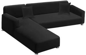 lot 1108 image: LA MEACK Sectional Couch Covers 2-Piece Softness L Shaped Sofa Cover Super Stretch L-Type Couch Slipcover with 2Pcs Pillowcases Sofa Slipcover 3 Seater  3 Seater Furniture Protector (Black)