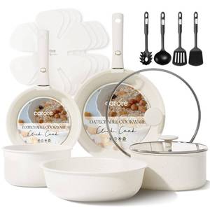 lot 1109 image: CAROTE 17pcs Pots and Pans Set, Nonstick Cookware Set Detachable Handle, Induction Kitchen Cookware Sets Non Stick with Removable Handle, RV Cookware Set, Oven Safe