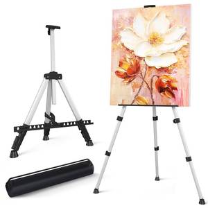 lot 1117 image: Art Easel Stand for Painting or Sign, Portable Adjustable 66 inches Display Tripod Artist Floor Aluminum Metal Easel with 1 Bag for Table-topFloor Drawing, Sturdy for Canvases Displaying - Silver