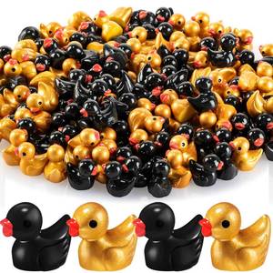 lot 2176 image: Rotatingpals 150 Pcs Christmas Mini Ducks Resin Tiny Duck Xmas Little Small Figures Bulk for Xmas Party Dollhouse Aquarium Decor Micro Garden Landscape DIY Crafts(Black,Gold)