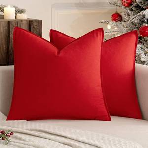 lot 2214 image: MIULEE 24x24 Inch Pack of 2 Decorative Linen Pillow Covers Boho Farmhouse Modern Soft Accent Euro Shams Throw Pillows for Bed Neutral Cushion Covers Sofa Couch Living Room Home Decor, Christmas Red