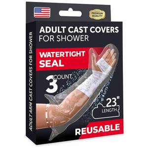 lot 2220 image: 100% Waterproof Cast Covers for Shower Arm - Tight Seal - 3pk Adult Reusable Cast Protectors - Half Arm Bag Sleeves