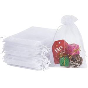 lot 2228 image: HRX Package 100pcs White Organza Bags, 4x6 inch Mesh Bags Drawstring Gift Bags Jewelry Pouches for Candy Wedding Favors Christmas