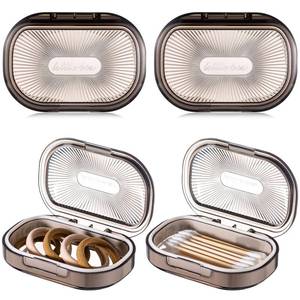 lot 2248 image: Kigley 4 Pcs Hair Tie Container Small Portable Travel Cotton Swab Holder Flosser Dispenser with Lid Plastic Box Beads Storage Containers for Small Items, 3.94 x 2.76 Inch (Gray)