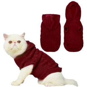 lot 2249 image: PUPTECK Winter Dog Cat Sweater Coat - Soft Cold Weather Clothes Knitwear for Kitties & Small Dogs Indoor Outdoor Walking Warm, Knitted Classic for Doggies Kitties Girls Boys, Dark Red M