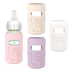 lot 2256 image: KingKam 4 Pack Silicone Sleeves for Dr. Browns Glass Baby Bottles, Anti Breakage Baby Bottle Sleeves Holder, Compatible with Dr. Browns Newborn Narrow Glass Baby Bottles 4oz