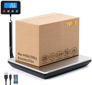 lot 2266 image: TIPRE Digital Shipping Postal Scale 0.5 oz High Accuracy 440lb Commercial Weight Scale for Package, Small Business, Mail, Warehouse, Home, Battery & Charging Cable Included