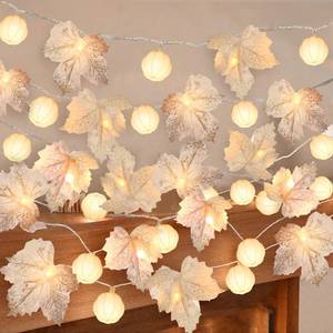 lot 2270 image: Thanksgiving Decorations-3 Pack 60LED Pumpkin Lights Fall Garland with 3D Pumpkin Enlarged Maples Leaf Battery Operated Pumpkin Thanksgiving Decor Autumn Fall Decor for Home Indoor Outdoor Holiday