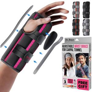 lot 2273 image: DR. BRACE Adjustable Wrist Brace Night Support for Carpal Tunnel, Doctor Developed, Upgraded with Double Splint & Therapeutic Cushion,Hand Brace for Pain Relief,Injuries,Sprains (SM Left Hand, Black-Pink)
