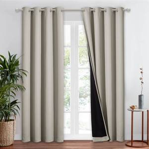lot 2274 image: NICETOWN Natural 100% Blackout Window Curtain Panel, Cold and Full Light Blocking Drape with Black Liner for Nursery, 84 inches Drop Thermal Insulated Draperies (1 Piece, 52 inches Wide Each Panel)