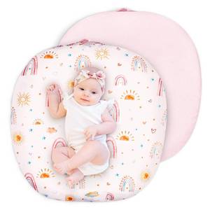 lot 2277 image: CARUILI Newborn Lounger Cover for Girls Boys, Removable Soft Baby Lounger Cover, Reversible Infant Lounger Cover Minky, Pink Rainbow & Sun