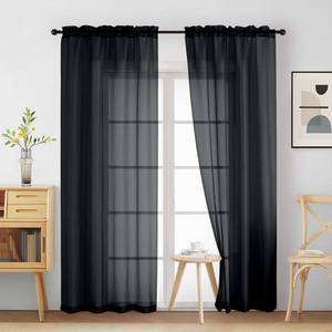 lot 2278 image: Ebesto Halloween Black Sheer Curtains 84 Inches Long 2 Panels, Elegant Airy Transparent Light Filtering Window Curtains, Window Drapes for Living Room, Top Dual Rod Pocket Design, 2x42Wx84L Inches