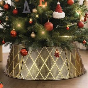 lot 2285 image: Lanpn Metal Christmas Tree Collar 20 inch, Christmas Tree Ring Collar for Small Mini Pencil Xmas Stand Cover Real Artificial Trees Indoor Outdoor Decoration (Gold, Diamond)