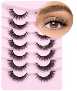 lot 2289 image: Lashes Natural Look Faux Mink Lashes Wispy Eyelashes Short Natural False Lashes Cat Eye 6D Volume Strip Lashes Pack 7 Pairs