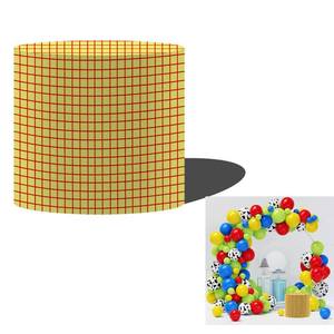 lot 2297 image: NIVIUS PHOTO Yellow and Red Mesh Cylinder Pedestal Spandex Cover for Baby Shower Birthday Decoration,Elastic and Pocket-Like(22x23inch)