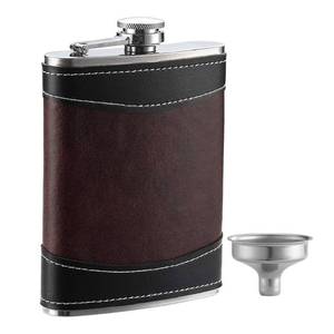 lot 2309 image: YWQ Premium 1 Pack 8 Oz Hip Flask for Liquor Soft Touch Leather Wrap with Funnel,188 Stainless Steel Highest Food Grade Leak Proof Classic Flask