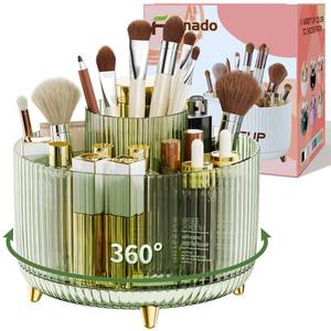 lot 3240 image: fanado 360° Rotate Makeup Brush Holder Organizer, Makeup Organizers Countertop, Makeup organization and Skincare Storage for Vanity, Desktop, Bathroom (Clear Green)