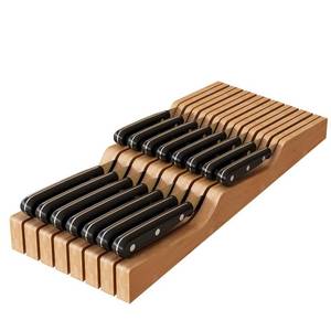 lot 3247 image: In-Drawer Knife Block Organizer - Bamboo Wood Drawer Knife Organizer-Protecting Knife Organizer Block (Not Included) (Natural, 15 Knives Dock)